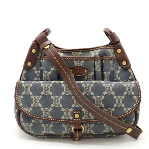 Celine Paris Macadam Shoulder Bag studded denim canvas leather Blue